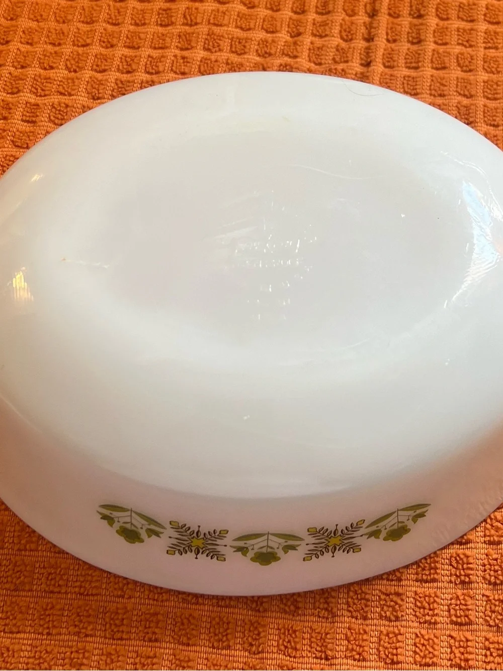 White Casserole Dish with Green Floral Border - Classic Milk Glass